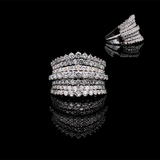 Harry Winston Inspired Multi Row Diamond Ring in 10K White Gold