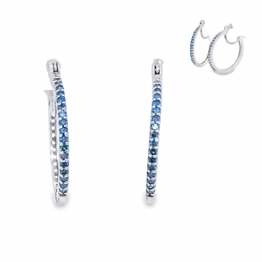 Blue Diamond Hoop Earrings In Italian Sterling Silver