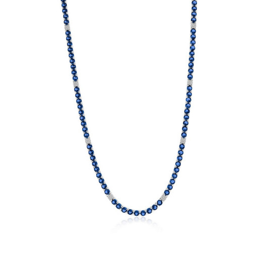 Cartier Inspired Simulated Round Brilliant Cut Blue Sapphire Necklace in Italian Sterling Silver