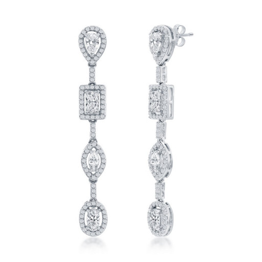 Harry Winston Inspired Multi Shape White Topaz & Swarovski Cubic Zirconia Drop Earrings in Italian Sterling Silver