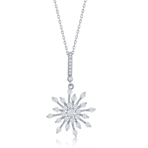 Tiffany Inspired White Topaz & Swarovski Floral Pendant in Italian Sterling Silver