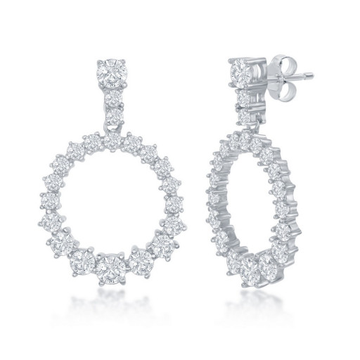 Tiffany  Inspired White Topaz & Swarovski Circle of Love Cubic Zirconia Drop Earrings in Italian Sterling Silver