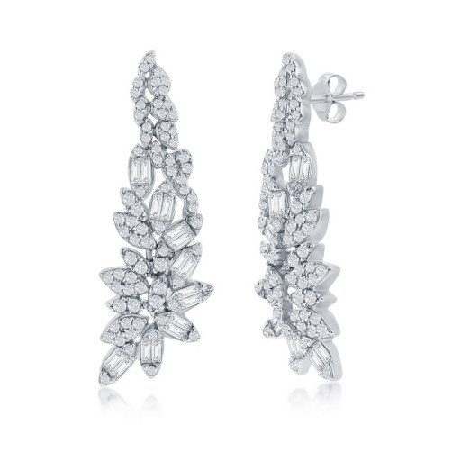 Harry Winston Inspired White Topaz & Swarovski Cubic Zirconia Drop Earrings in Italian Sterling Silver