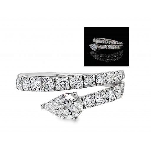 Harry Winston Pear Shape & Round Brilliant Cut Diamond Wrap Ring in 14K White Gold