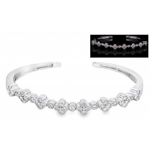 Tiffany Inspired Floral Diamond Open Bottom Cuff in White Gold & Italian Sterling Silver