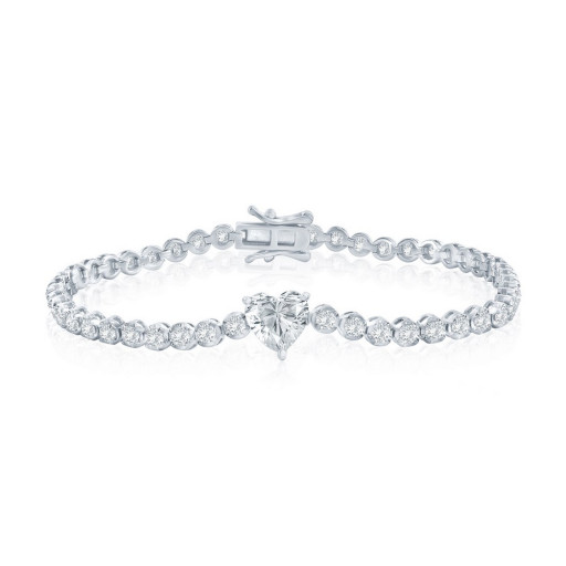 Tiffany Inspired Bezel Set Swarovski Cubic Zirconia Tennis Bracelet in Italian Sterling Silver