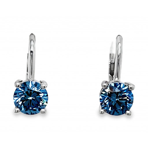 Tiffany Inspired Blue Diamond Drop Earrings With Lever Backs in 14K White Gold