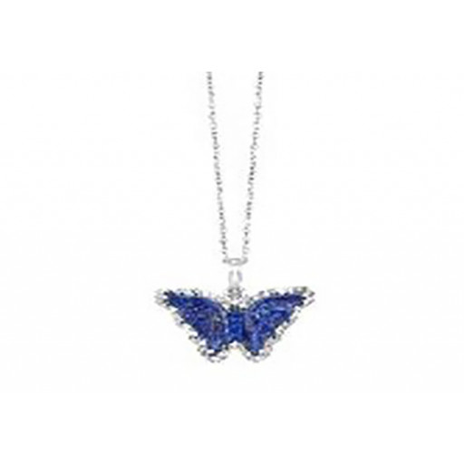 Tiffany Inspired White Topaz & Blue Sapphire Butterfly Pendant in Italian Sterling Silver