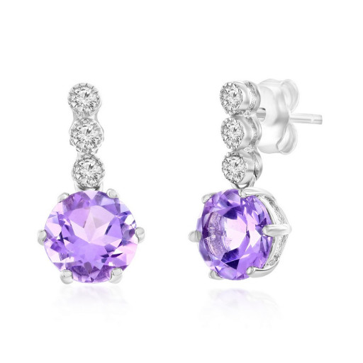 Rose Amethyst & White Topaz Earrings in Italian Sterling Silver