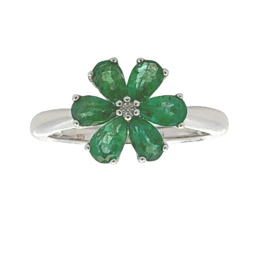 Emerald Floral Ring in Italian Sterling Silver