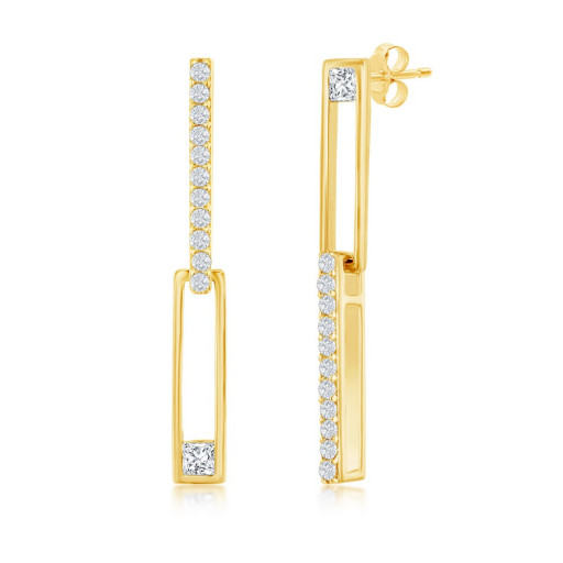 Cartier Inspired Asymmetric Paperclip Drop Earrings in Gold Plated Italian Sterling Silver