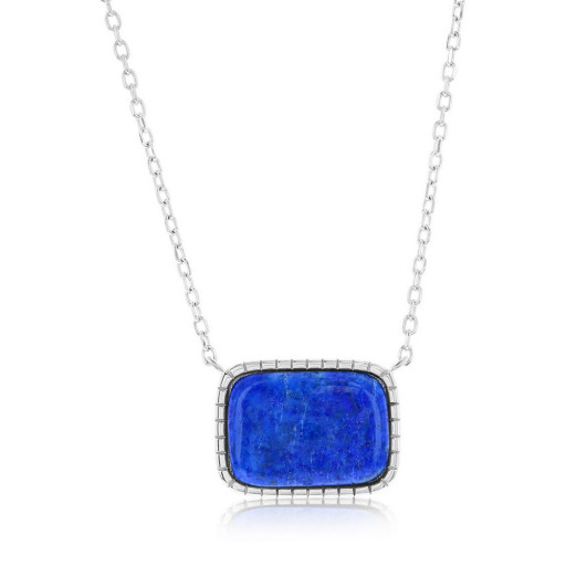 East - West Lapis Halo Necklace in Italian Sterling Silver