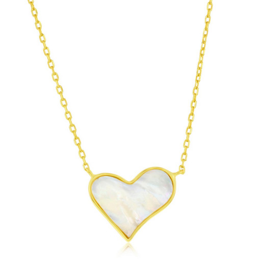 Mother of Pearl Heart Necklace in Yellow Gold Plated Italian Sterling Silver