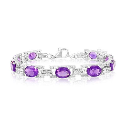 Cartier Inspired Oval Cut Amethyst & White Topaz Tennis Bracelet in Italian Sterling Silver