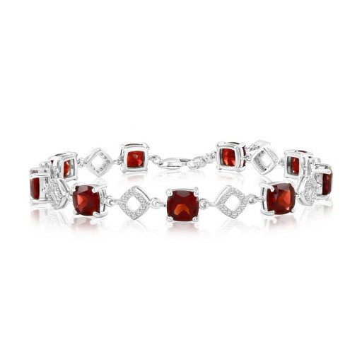 Cartier Inspired Cushion Cut Garnet & White Topaz Tennis Bracelet in Italian Sterling Silver