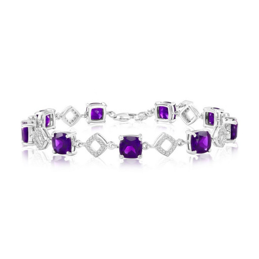 Cartier Inspired Cushion Cut Amethyst & White Topaz Tennis Bracelet in Italian Sterling Silver