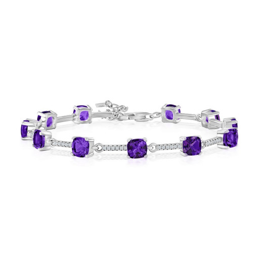 Cartier Inspired Amethyst & White Topaz Tennis Bracelet in Italian Sterling Silver