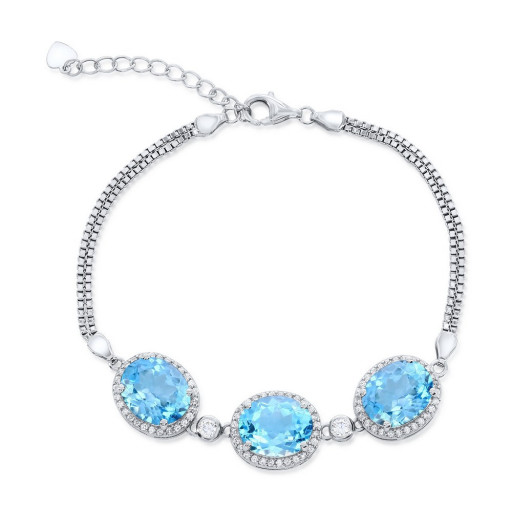 Cartier Inspired Past Present & Future Blue Topaz & White Topaz Bracelet in Italian Sterling Silver