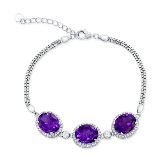 Cartier Inspired Past Present & Future Amethyst & White Topaz Bracelet in Italian Sterling Silver