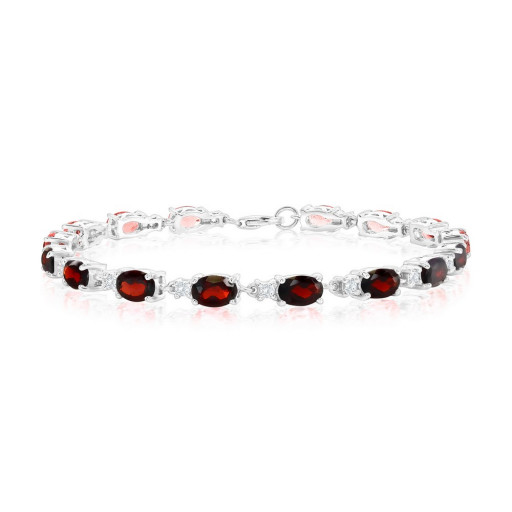 Cartier Inspired East-West Garnet & White Topaz Bracelet in Italian Sterling Silver