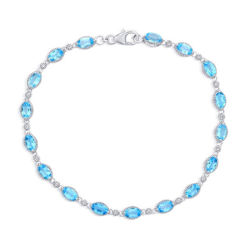 Cartier Inspired East-West Blue Topaz & White Topaz Bracelet in Italian Sterling Silver