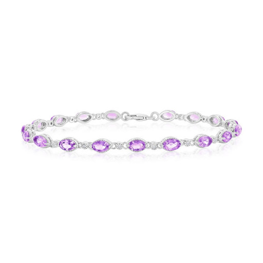 Cartier Inspired East-West Amethyst & White Topaz Bracelet in Italian Sterling Silver