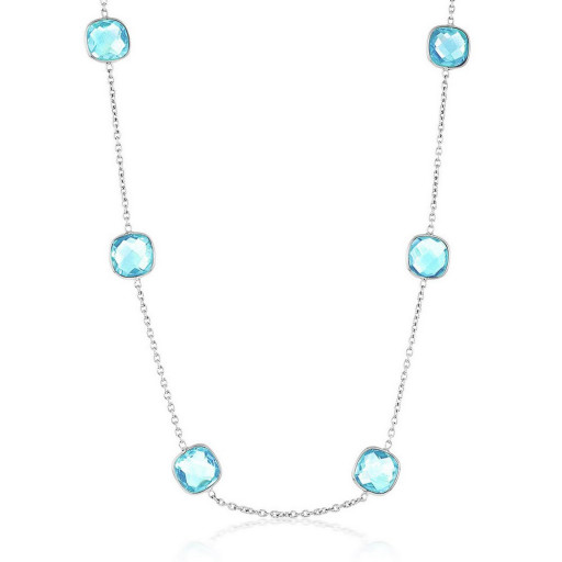 Cartier Inspired Cushion Cut Bezel Set Blue Topaz Necklace