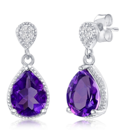 Cartier Inspired Teardrop Amethyst & White Topaz Earrings in Italian Sterling Silver