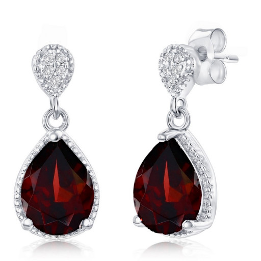 Cartier Inspired Teardrop Garnet & White Topaz Earrings in Italian Sterling Silver