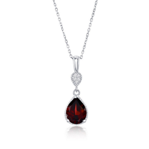 Cartier Inspired Teardrop Garnet & White Topaz Pendant in Italian Sterling Silver