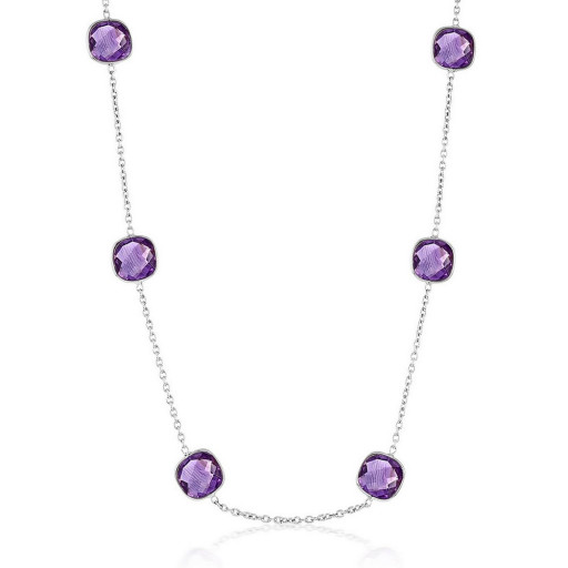 Cartier Inspired Cushion Cut Bezel Set Amethyst Necklace