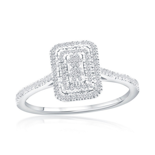 Tiffany Inspired Emerald Cut Shape Double Halo Diamond Ring