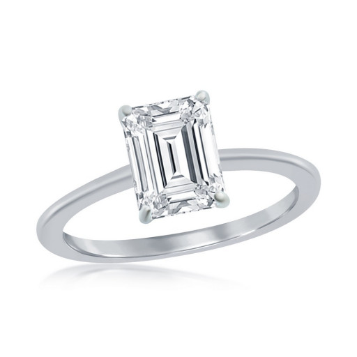 Harry Winston Inspired Swarovski Cubic Zirconia Emerald Cut Solitaire Ring in Italian Sterling Silver