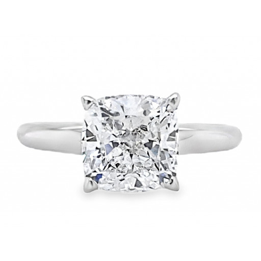 Tiffany Inspired Cushion Cut Diamond Solitaire Ring in 14K White Gold