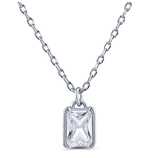 Harry Winston Inspired Swarovski Cubic Zirconia Emerald Cut Solitaire Pendant in Italian Sterling Silver