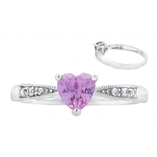 Heart Shape Pink Sapphire Ring in 10K White Gold