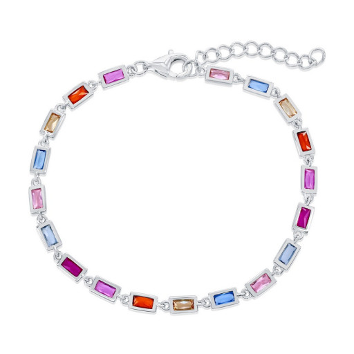 Multi Colour Rainbow Gemstone Bracelet in Italian Sterling Silver