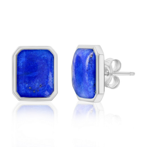 Rectangular Lapis Stud Earrings in Italian Sterling Silver