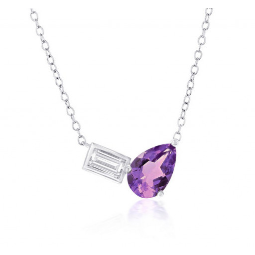 Cartier Inspired Pear Shape Amethyst & Emerald Cut White Topaz Necklace in Italian Sterling Silver