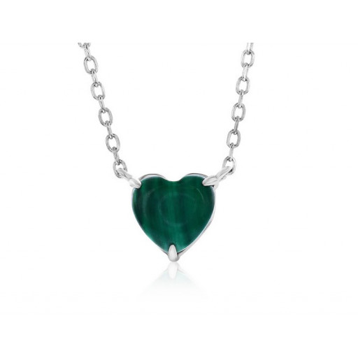 Heart Shape Malachite Necklace in Italian Sterling Silver