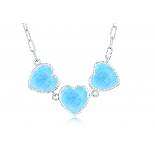 Past, Present & Future Larimar Heart Paperclip Necklace in Italian Sterling Silver