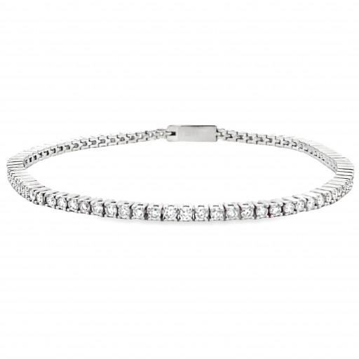 Tiffany Inspired Round Brilliant Cut Diamond Tennis Bracelet in Italian Sterling Silver