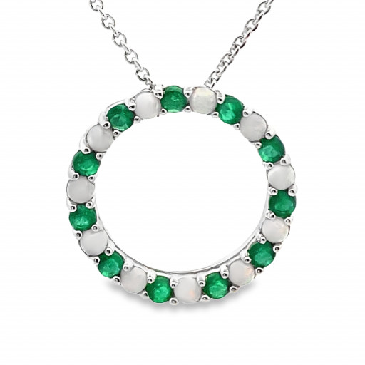 Emerald & Opal Circle of Love Pendant in Italian Sterling Silver