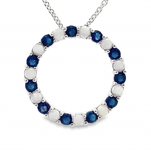 Blue Sapphire & Opal Circle of Love Pendant in Italian Sterling Silver