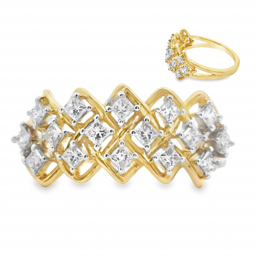 Multiple Row Princess Cut Diamond Ring in 14K Yellow Gold