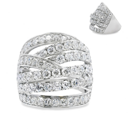 Harry Winston Inspired Multi Row Diamond Ring in 14K White Gold