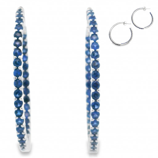 Tiffany Inspired Inside & Outside Blue Sapphire Hoop Earrings in Italian Sterling Silver