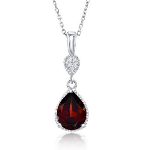 Cartier Inspired Teardrop Garnet & White Topaz Pendant in Italian Sterling Silver