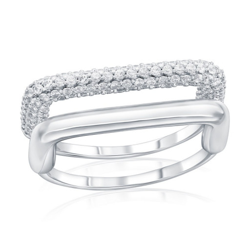 Squared Off Micro Pave Ring With Matching Band in Italian Sterling Silver