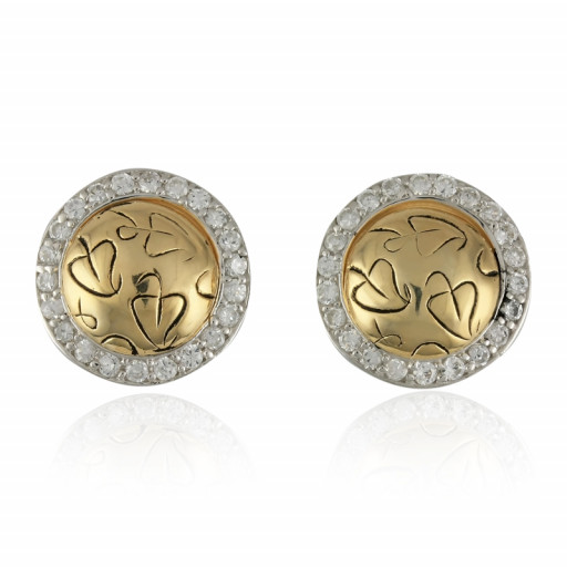 Prada Inspired Two Tone Circle Studs in Yellow Gold & Italian Sterling Silver